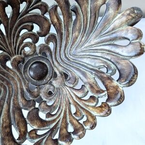 Antique Boho Carved Dark Wood Pedestal Fruit Bowl. See Images. 6" x 9" x 24"